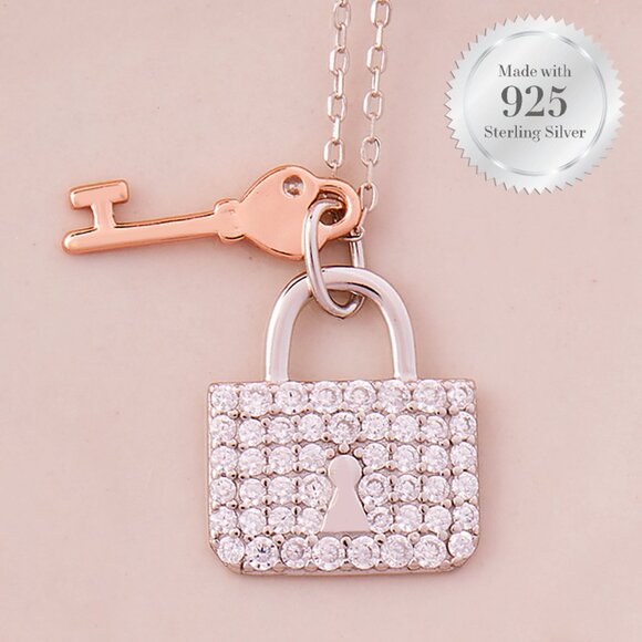 Heart Lock Necklace - 925 Sterling Silver Charmed Aroma Valentine Collection - Picture 1 of 3